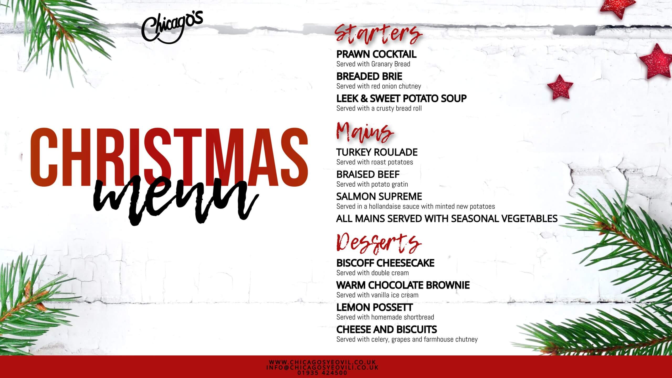 Christmas Menu Chicago Rock Cafe Yeovil